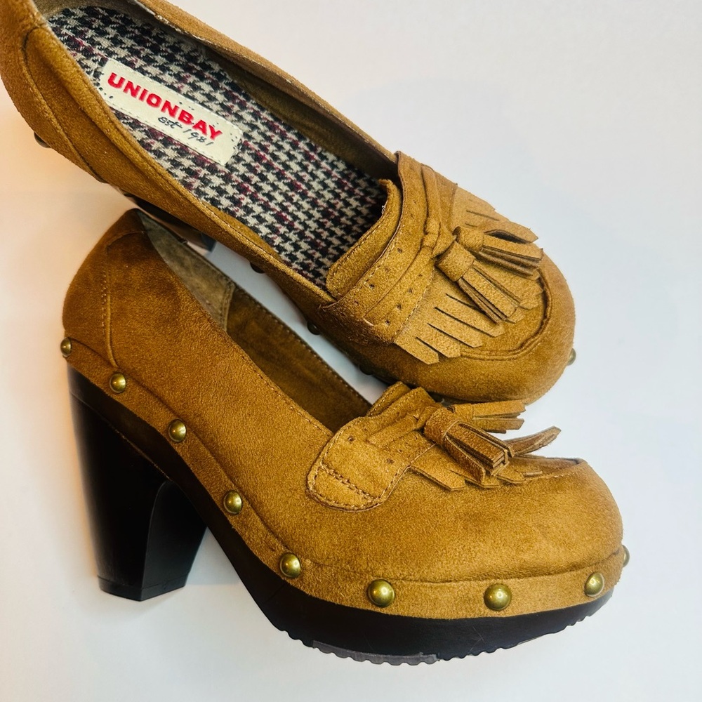 Studded Tassel Chunky Heel Loafer Suede Like Very School Girl, Y2K Size 7